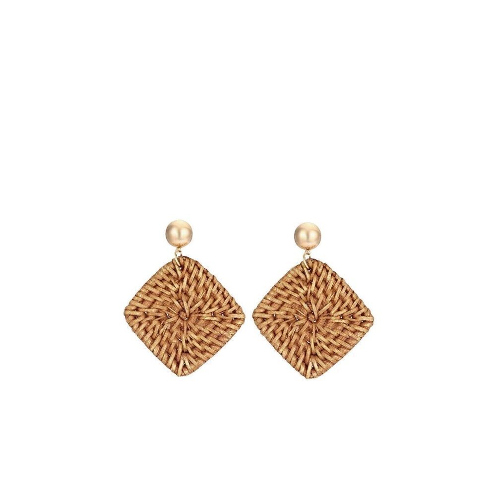 Rattan Earrings Lightweight Hand Woven Earrings Statement Hand-Knitted Square